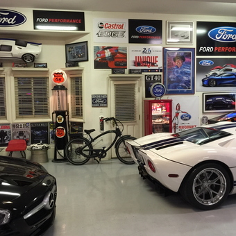 Ford Themed Garage with Classic Cars and Vintage Decor - Epoxy Floor Coating