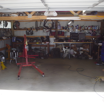Organized garage with engine hoist and tool storage - Joe from Parkland, WA