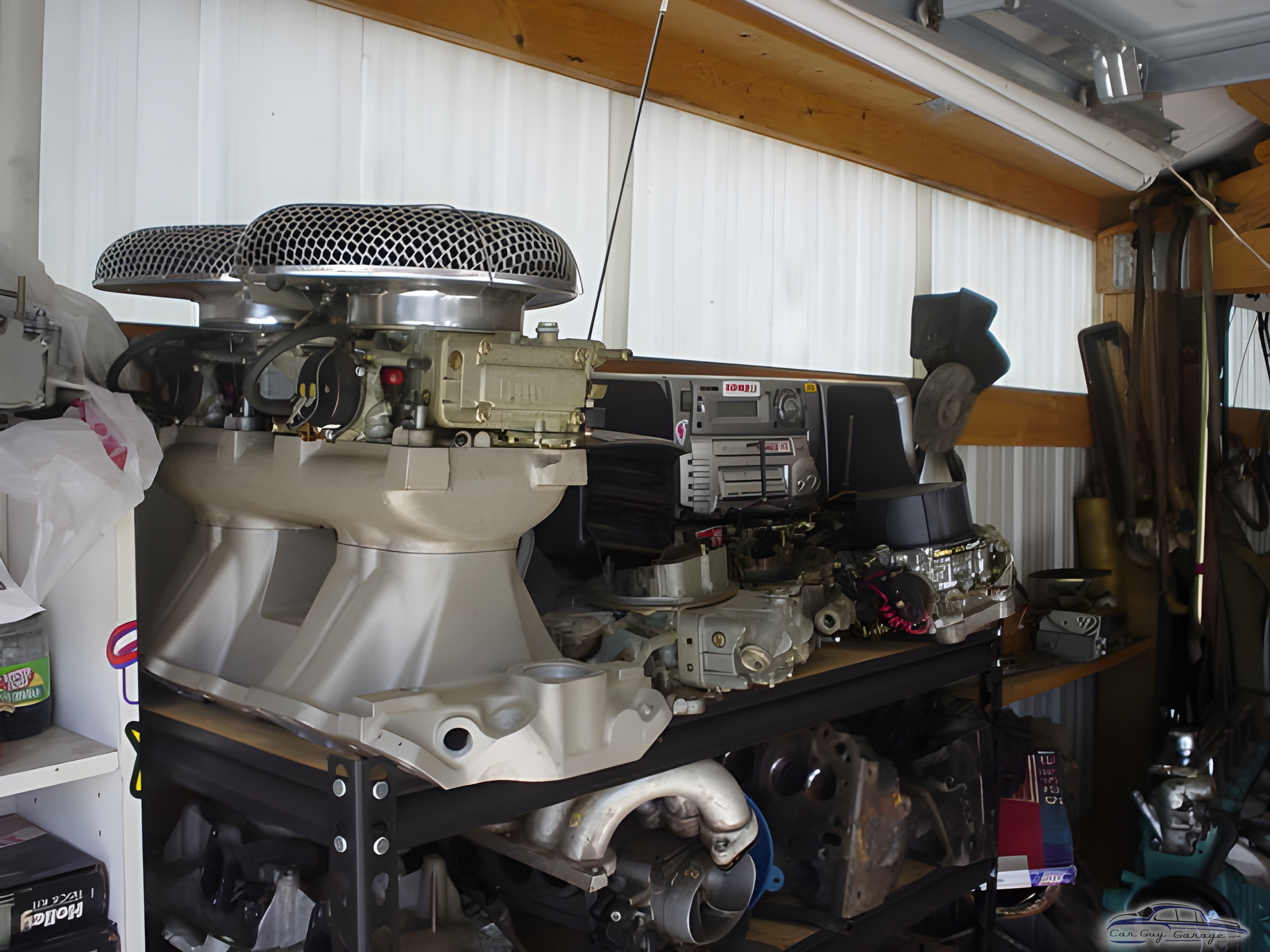 Garage Engine Parts and Carburetors on Shelving - Joe from Parkland, WA
