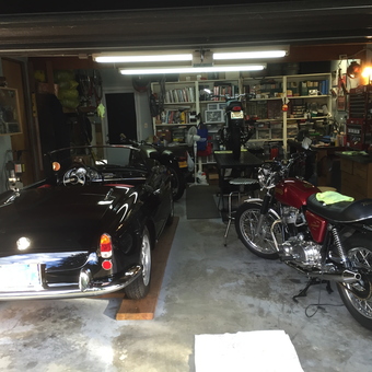 Classic Car and Motorcycle in Organized Garage - GekRestorations from Portland, OR