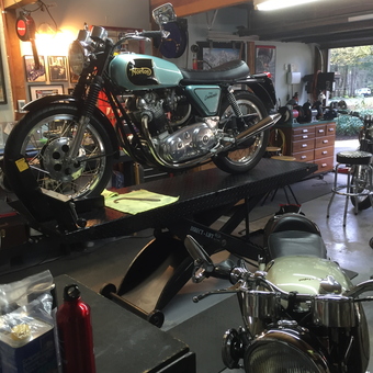 Classic Motorcycle Garage With Lift and Tools - GekRestorations from Portland, OR