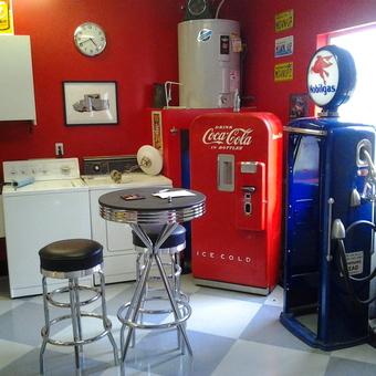 Retro Garage Decor with Vintage Gas Pump and Coca-Cola Fridge - Mud man from Poulsbo, Washington