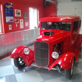Classic Red Hot Rod in Stylish Garage - Mud man from Poulsbo, Washington