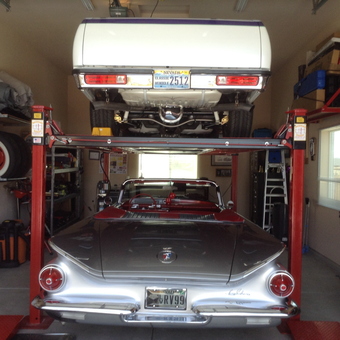 Classic Cars on Four Post Lift in Organized Garage - Frank's Garages from Spanish Sprishs, Nevada