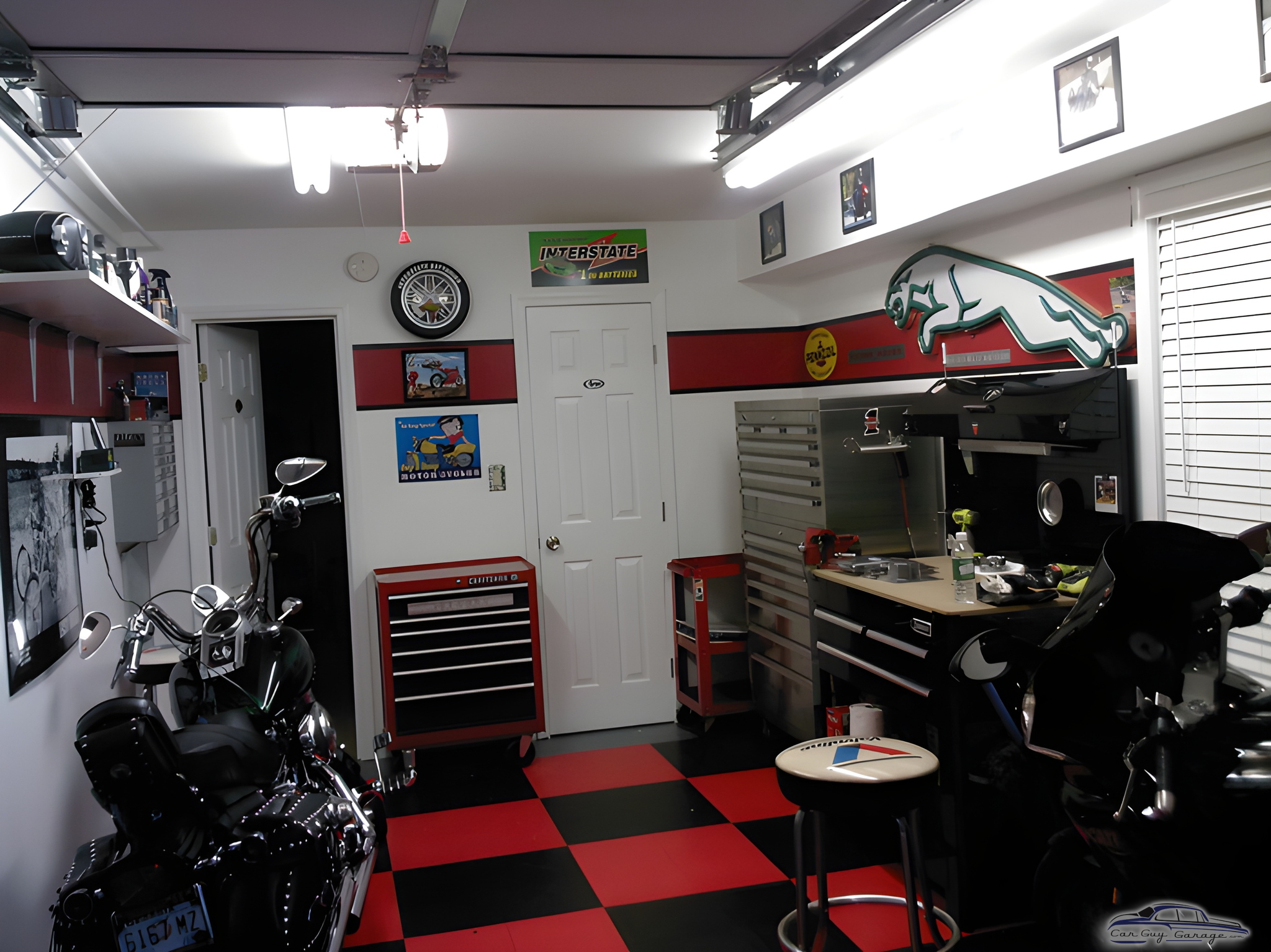 Motorcycle Garage with Tool Chests and Checkered Floor - Greg from Cumming, GA