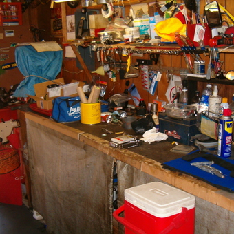 Organized garage workbench with tools and supplies - Guzzi Jim from Panama City, FL