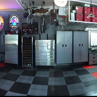 Organized Garage with Cabinets, Tool Chests, and Neon Signs - Dave T. from PORTLAND, Oregon