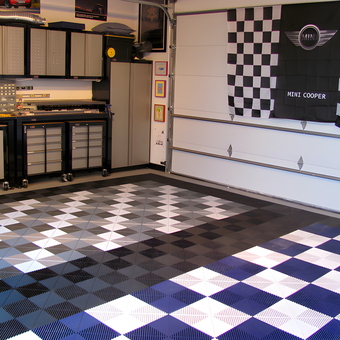Checkered Tile Garage Flooring and Storage Cabinets - Chummily from Chicago, IL