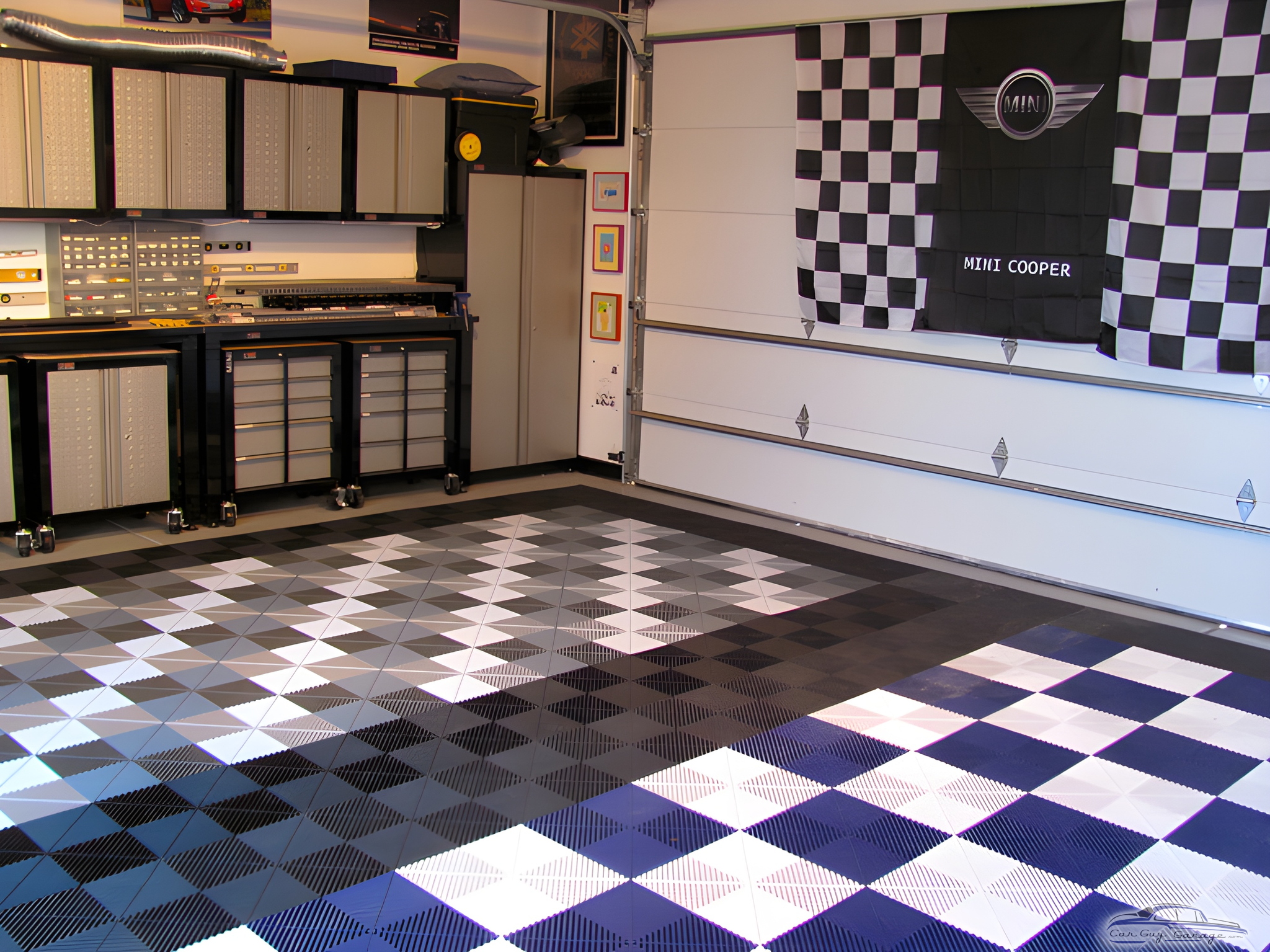 Checkered Tile Garage Flooring and Storage Cabinets - Chummily from Chicago, IL