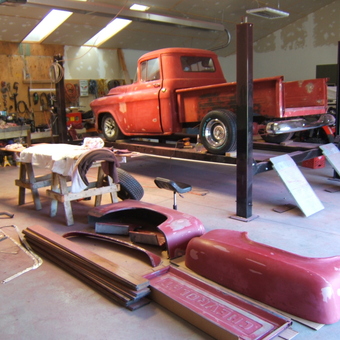Classic Truck Restoration Garage with Lift and Tools - marshall from Nanoose