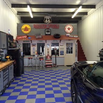 Route 66 Themed Garage With Checkered Tile Flooring - Poppy from Chandler, Arizona