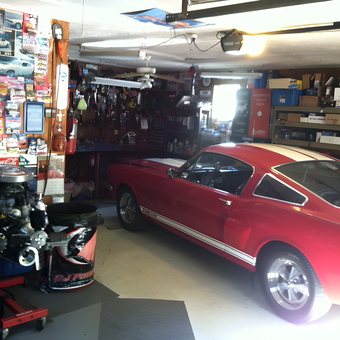 Classic Car Garage with Engine Stand and Wall Decor - Floyd from Shelby, NC