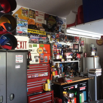 Organized Garage with Tool Chests and Signs - Silver Bullet from Delray Beach, FL
