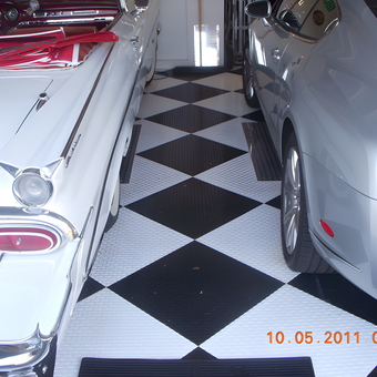 Classic and Modern Cars on Black and White Garage Flooring - Steve from Smithtown, NY