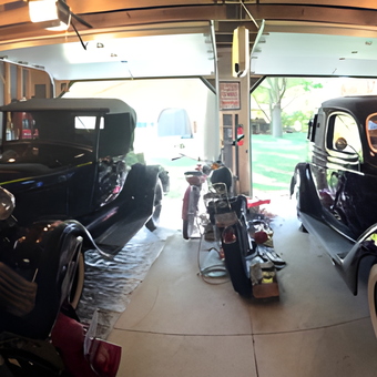 Classic Cars, Motorcycles, and Retro Signs in Garage - Ernie from Avon, IN