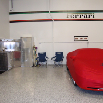 Ferrari Garage with Diamond Plate Cabinets and Clock - SigmaChi76 from Saint Charles, Illinois