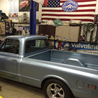 Classic truck and garage decor with tools and banners - Mike from Palmer, Texas