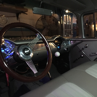 Classic Car Interior with Retro Steering Wheel and Gauges - JK from Glendale, Ny