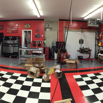Red and Black Garage With Cabinets and Toolboxes - BlueLodgeMason from Prior Lake, MN