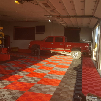 Red and Black Garage Flooring with Tool Storage - Dave from Dubois, Idaho