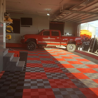 Red and Black Garage Flooring with Storage Cabinets - Dave from Dubois, Idaho