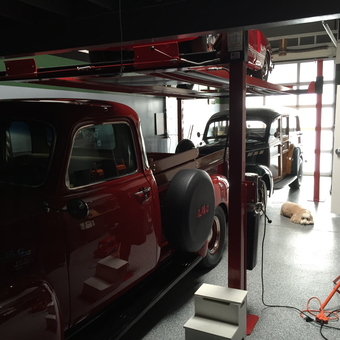 Classic Cars on Four Post Lift in Organized Garage - Roger from Balboa Island, CA