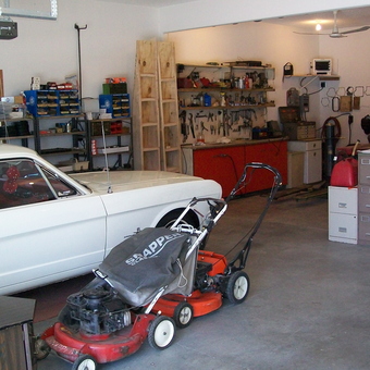 Organized garage with classic car, tools, and storage - Melvin from Columbus, Ne.