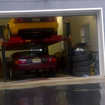 Home garage with car lift and tire storage - Atwell from Succasunna, New Jersey