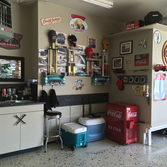 Garage Decor with Vintage Signs and Coca-Cola Fridge - Glen from St. Albert, Alberta