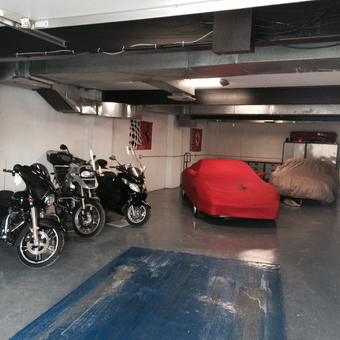 Motorcycles and Covered Cars in Modern Garage - Eli from Great Neck, NY