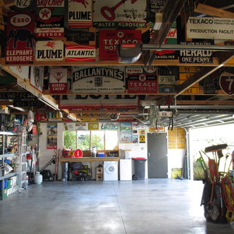 Garage with Vintage Signs, Tools, and Storage - Andy McDougall from Christchurch
