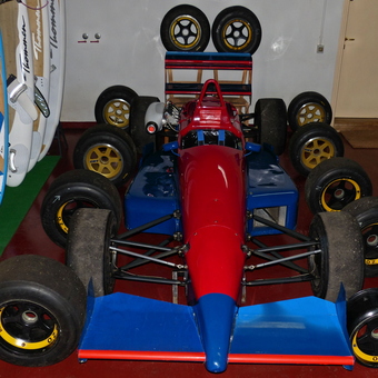 Formula race car with spare tires in garage - zaosan from Ekali, Attiki