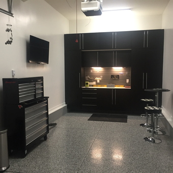 Modern garage with black cabinets and tool chest - Bad Rad from Charlotte, North Carolina