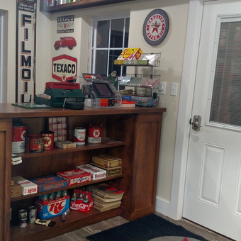 Vintage Texaco Garage Decor with Signs and Oil Cans - Garry from Greenwood, IN