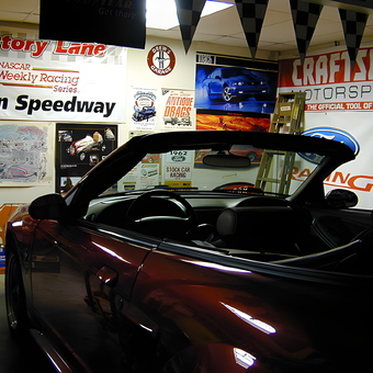 Garage with Racing Banners and Convertible Car - Drew Hierwarter from Kingsport, Tennessee