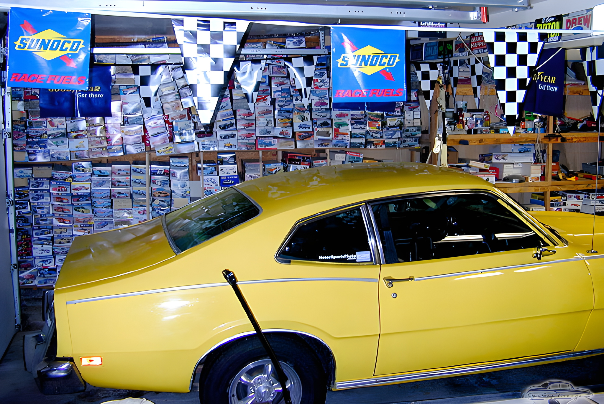 Yellow Classic Car in Decorated Garage with Sunoco Banners - Drew Hierwarter from Kingsport, Tennessee