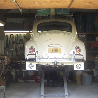 Vintage VW Beetle on Lift in Organized Home Garage - Jody Lindler from Goose Creek, South Carolina
