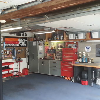 Organized garage with tool cabinets, workbench, and storage - Rich N. from Chalfont, PA