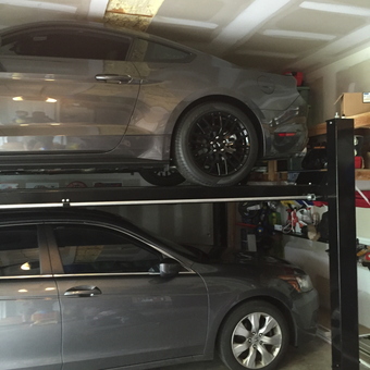 Two-Car Garage with Four-Post Lift and Shelving - Tony from Wappingers Falls, NY