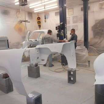 Classic truck body parts in auto body shop - Chelle from SHELBY, North Carolina