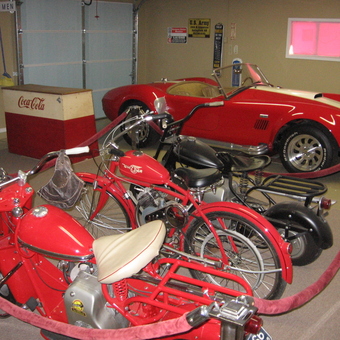 Classic Red Motorcycles and Sports Car Garage Display - JB Bud from Clinton, OH