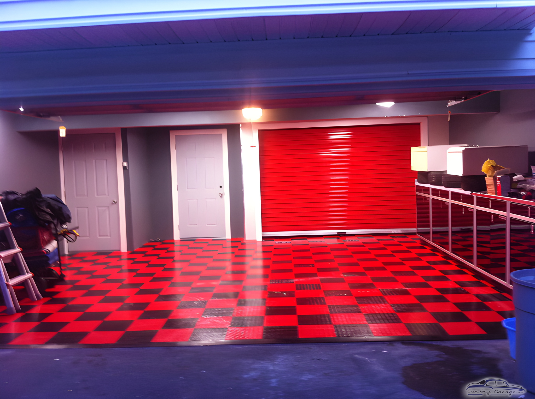 Red and Black Checkered Garage Floor with Cabinets - Keith from East Northport, NY