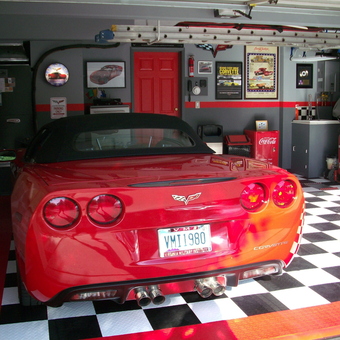 Corvette Garage with Checkered Flooring and Wall Decor - Bert from Oro Valley, AZ