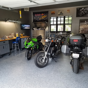 Organized Garage with Motorcycles, Workbench, and Tool Storage - Scott from Edmond, Oklahoma