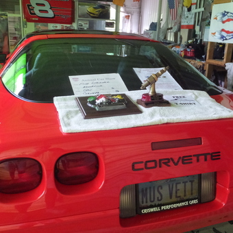 Red Corvette with Trophies and Garage Decor - FLOYD from MEDWAY, OHIO