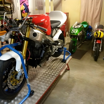 Motorcycle Garage With Race Bikes and Stands - racerbengan from Macungie, Pennsylvania