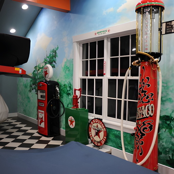 Vintage Gas Pumps and Classic Decor in Custom Garage - Robert from Tenafly, NJ