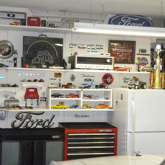 Ford Garage Decor with Diecast Cars and Toolbox - James from Antelope, California