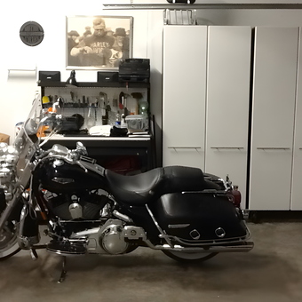 Motorcycle Garage with Storage Cabinets and Workbench - Zack from Nashville, TN
