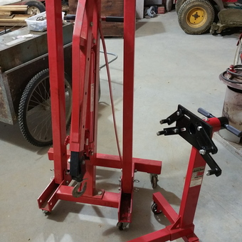 Red Engine Hoist and Stand in Organized Garage - twildt from Ft. Worth, Texas